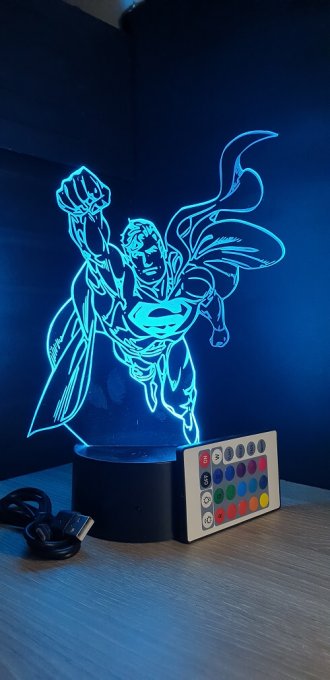 Lampe led 3D Superman, DC Comics, veilleuse, idée cadeau, dessin animé , déco, illusion, chevet
