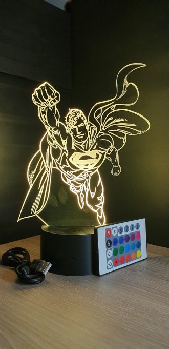 Lampe led 3D Superman, DC Comics, veilleuse, idée cadeau, dessin animé , déco, illusion, chevet
