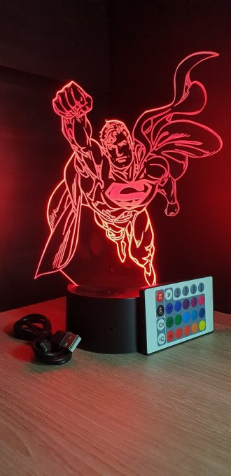 Lampe led 3D Superman, DC Comics, veilleuse, déco, illusion, chevet