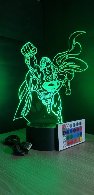 Lampe led 3D Superman, DC Comics, veilleuse, idée cadeau, dessin animé , déco, illusion, chevet