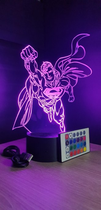 Lampe led 3D Superman, DC Comics, veilleuse, déco, illusion, chevet