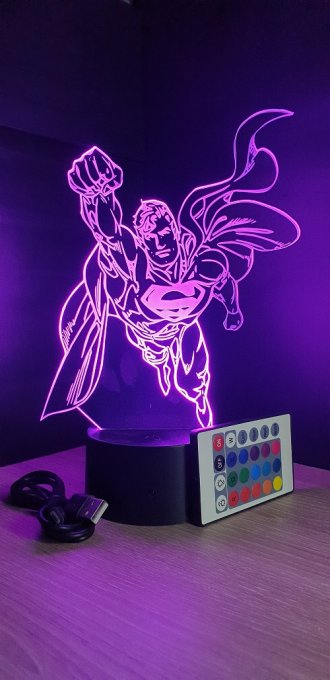Lampe led 3D Superman, DC Comics, veilleuse, idée cadeau, dessin animé , déco, illusion, chevet