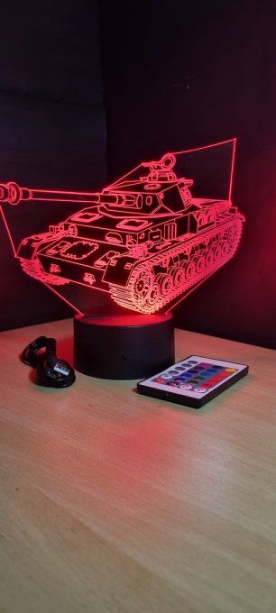 Lampe led 3D Char, tank, armée, veilleuse, chevet, cadeau, déco