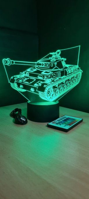 Lampe led 3D Char, tank, armée, veilleuse, chevet, cadeau, déco