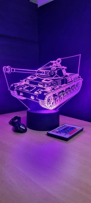 Lampe led 3D Char, tank, armée, veilleuse, chevet, cadeau, déco
