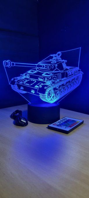 Lampe led 3D Char, tank, armée, veilleuse, chevet, cadeau, déco