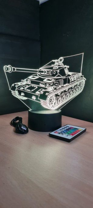 Lampe led 3D Char, tank, armée, veilleuse, chevet, cadeau, déco