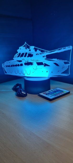 Lampe led 3D Char, tank, armée, veilleuse, chevet, cadeau, déco