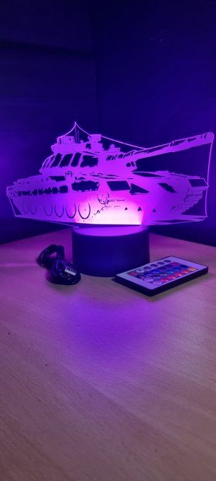 Lampe led 3D Char, tank, armée, veilleuse, chevet, cadeau, déco