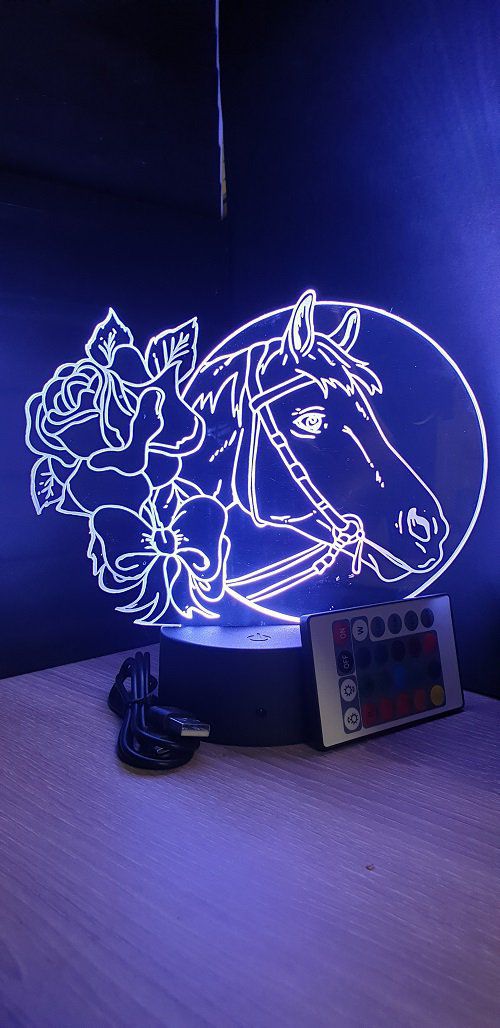 Lampe de chevet décor cheval en métal - Rose