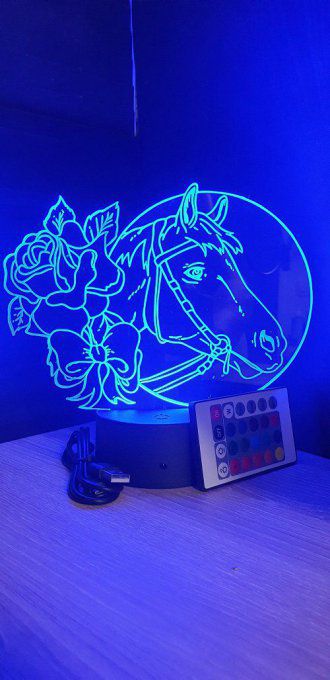 Lampe led 3D tête de cheval rose, veilleuse, déco, enfant, chambre