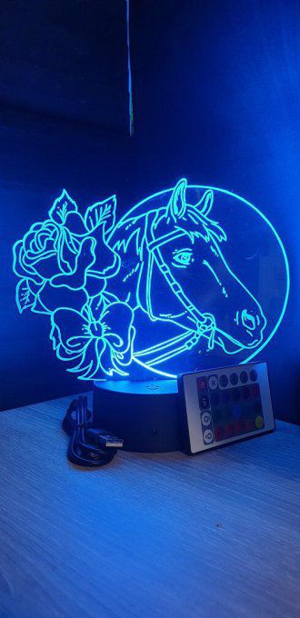 Lampe led 3D tête de cheval rose, idée cadeau, veilleuse, déco, enfant, chambre, chevet