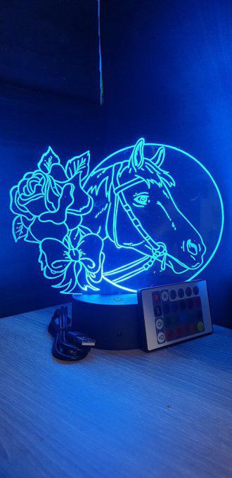 Lampe led 3D tête de cheval rose, veilleuse, déco, enfant, chambre