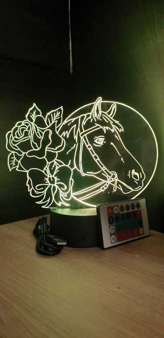 Lampe led 3D tête de cheval rose, veilleuse, déco, enfant, chambre