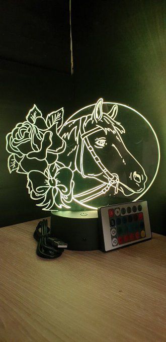 Lampe led 3D tête de cheval rose, idée cadeau, veilleuse, déco, enfant, chambre, chevet