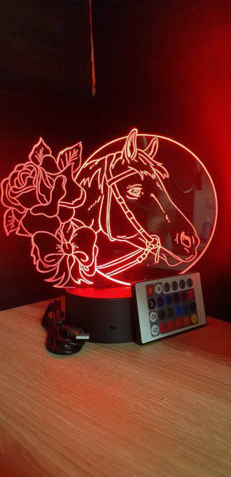 Lampe led 3D tête de cheval rose, idée cadeau, veilleuse, déco, enfant, chambre, chevet