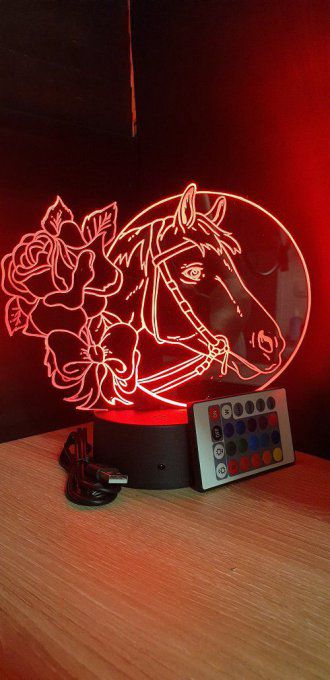 Lampe led 3D tête de cheval rose, veilleuse, déco, enfant, chambre