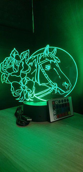 Lampe led 3D tête de cheval rose, veilleuse, déco, enfant, chambre