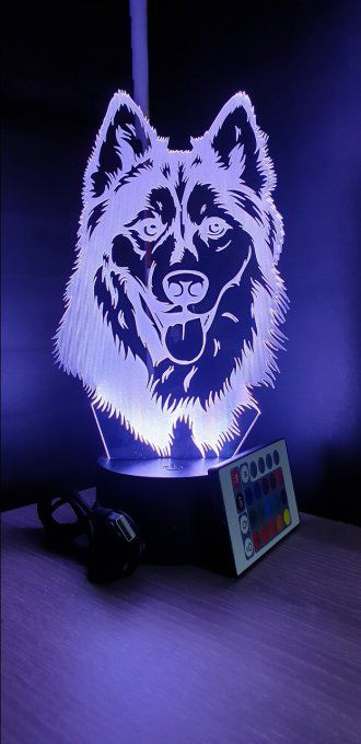 Lampe led 3D tête Loup, animal, idée cadeau, veilleuse, déco, enfant, chambre, chevet, chien
