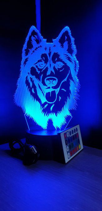 Lampe led 3D tête Loup, animal, idée cadeau, veilleuse, déco, enfant, chambre, chevet, chien