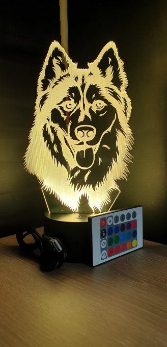 Lampe led 3D tête Loup, animal, idée cadeau, veilleuse, déco, enfant, chambre, chevet, chien