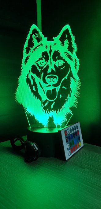 Lampe led 3D tête Loup, veilleuse, enfant, chambre, chevet, chien