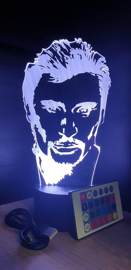 Lampe led 3D Johnny Halliday, veilleuse, chevet, déco, illusion, neon