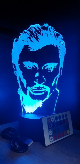 Lampe led 3D Tête Johnny Halliday, veilleuse, chevet, néon, idée cadeau, déco, illusion, bureau