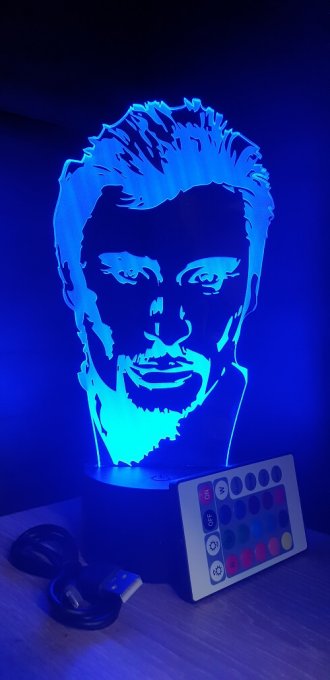 Lampe led 3D Tête Johnny Halliday, veilleuse, chevet, néon, idée cadeau, déco, illusion, bureau