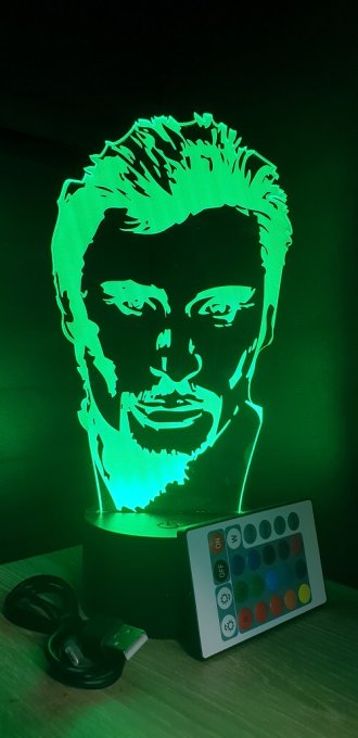 Lampe led 3D Johnny Halliday, veilleuse, chevet, déco, illusion, neon