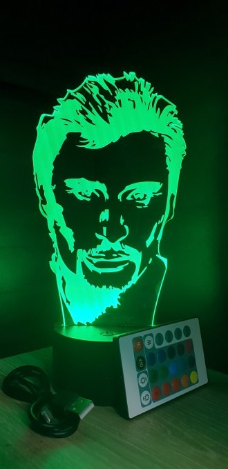 Lampe led 3D Tête Johnny Halliday, veilleuse, chevet, néon, idée cadeau, déco, illusion, bureau