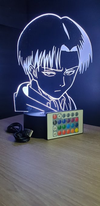 Lampe led 3D Tête Livai, Attaque des Titans ,manga ,veilleuse ,Shingeki no Kyojin, animé, illusion 