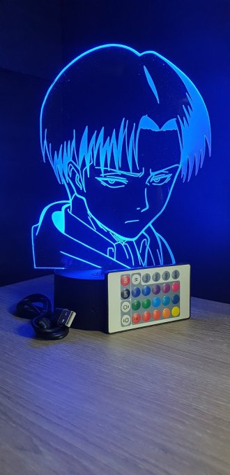 Lampe led 3D Tête Livai, Attaque des Titans ,manga ,veilleuse ,Shingeki no Kyojin, animé, illusion 