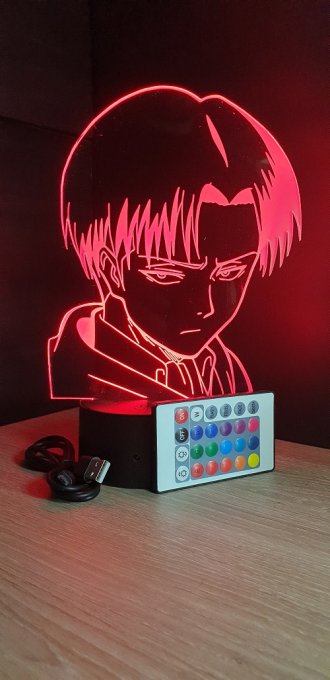 Lampe led 3D Tête Livai, Attaque des Titans ,manga ,veilleuse ,Shingeki no Kyojin, animé, illusion 