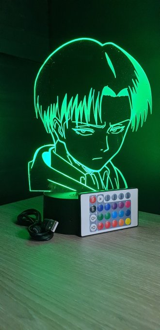 Lampe led 3D Tête Livai, Attaque des Titans ,manga ,veilleuse ,Shingeki no Kyojin, animé, illusion 