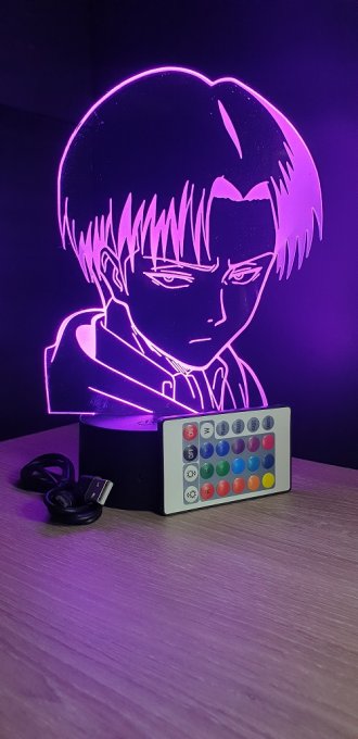 Lampe led 3D Tête Livai, Attaque des Titans ,manga ,veilleuse ,Shingeki no Kyojin, animé, illusion 