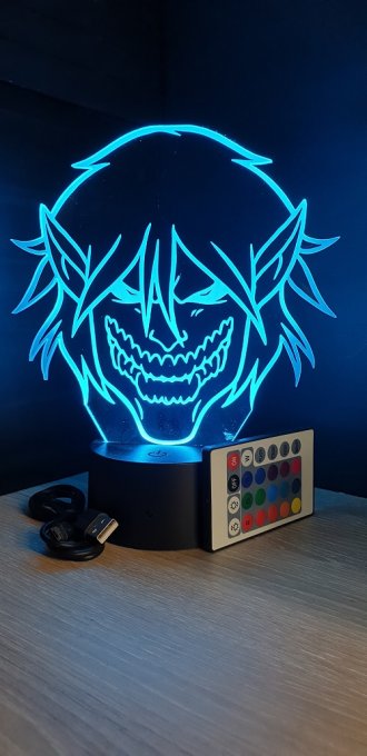 Lampe led 3D Tête Titan Eren, Attaque des Titans, manga, veilleuse ,idée cadeau, animé, illusion
