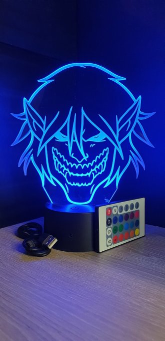 Lampe led 3D Tête Titan Eren, Attaque des Titans, manga, veilleuse ,idée cadeau, animé, illusion