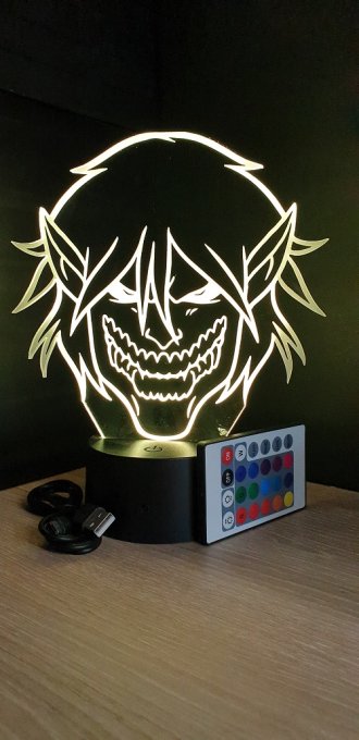 Lampe led 3D Tête Titan Eren, Attaque des Titans, manga, veilleuse ,idée cadeau, animé, illusion