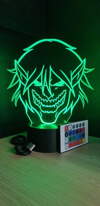 Lampe led 3D Tête Titan Eren, Attaque des Titans, manga, veilleuse ,idée cadeau, animé, illusion