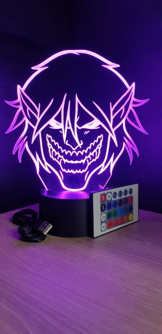 Lampe led 3D Tête Titan Eren, Attaque des Titans, manga, veilleuse ,idée cadeau, animé, illusion