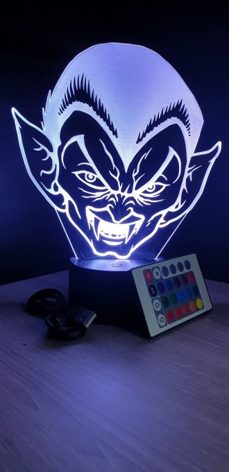 Lampe led 3D tête de vampire, veilleuse, chevet, néon, idée cadeau, déco, illusion, bureau, lumière