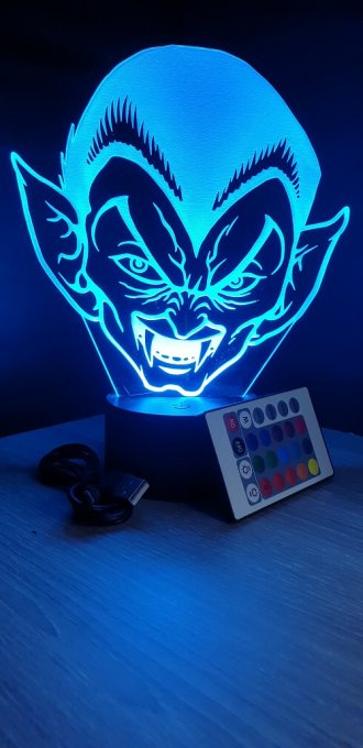 Lampe led 3D tête de vampire, veilleuse, chevet, néon, idée cadeau, déco, illusion, bureau, lumière
