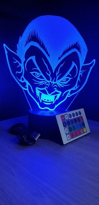 Lampe led 3D tête de vampire, veilleuse, chevet, néon, idée cadeau, déco, illusion, bureau, lumière