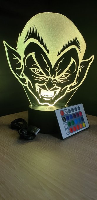 Lampe led 3D tête de vampire, veilleuse, chevet, néon, idée cadeau, déco, illusion, bureau, lumière