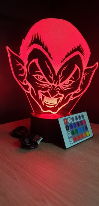 Lampe led 3D tête de vampire, veilleuse, chevet, néon, idée cadeau, déco, illusion, bureau, lumière