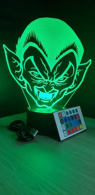 Lampe led 3D tête de vampire, veilleuse, chevet, néon, idée cadeau, déco, illusion, bureau, lumière