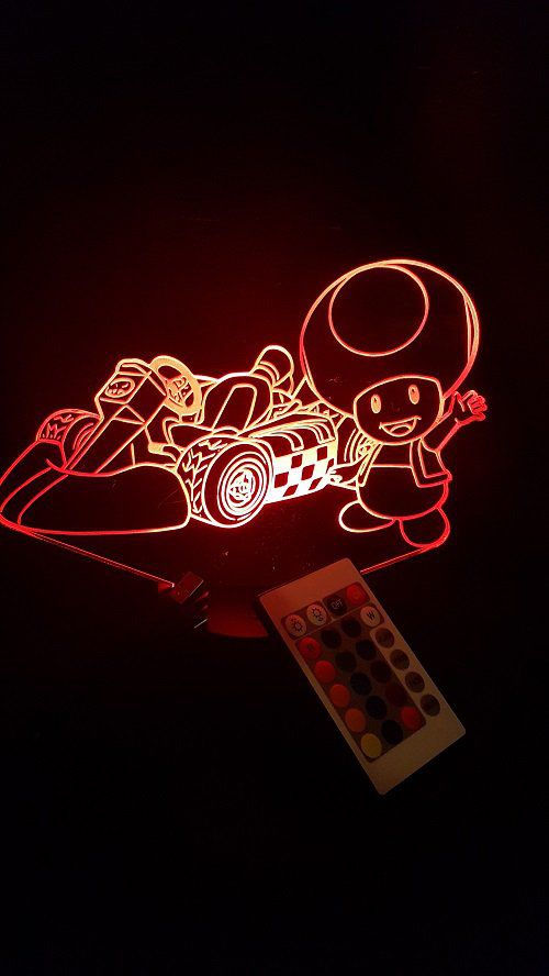 Lampe led 3D Todd kart, Mario , jeu vidéo, veilleuse, cadeau original, personnalisable, illusion