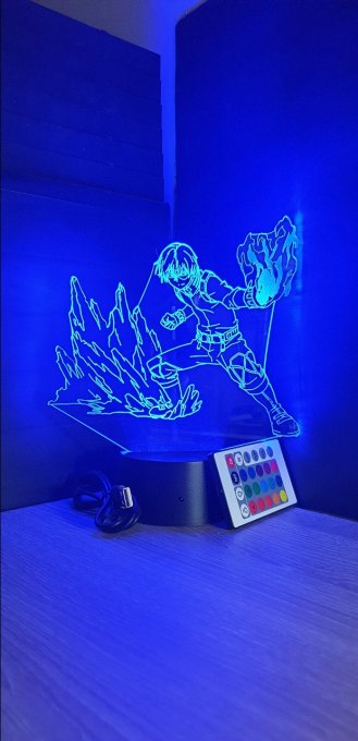 Lampe led 3D Shoto Todoroki, My Hero Academia, manga ,veilleuse, lampe de chevet, déco, illusion 