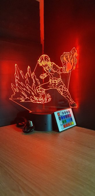 Lampe led 3D Shoto Todoroki, My Hero Academia, manga ,veilleuse, lampe de chevet, déco, illusion 